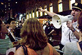 police clearing corner of protesters, media, onlookers, herald square, nyc, august 2004