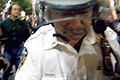 police clearing corner of protesters, media, onlookers, herald square, nyc, august 2004